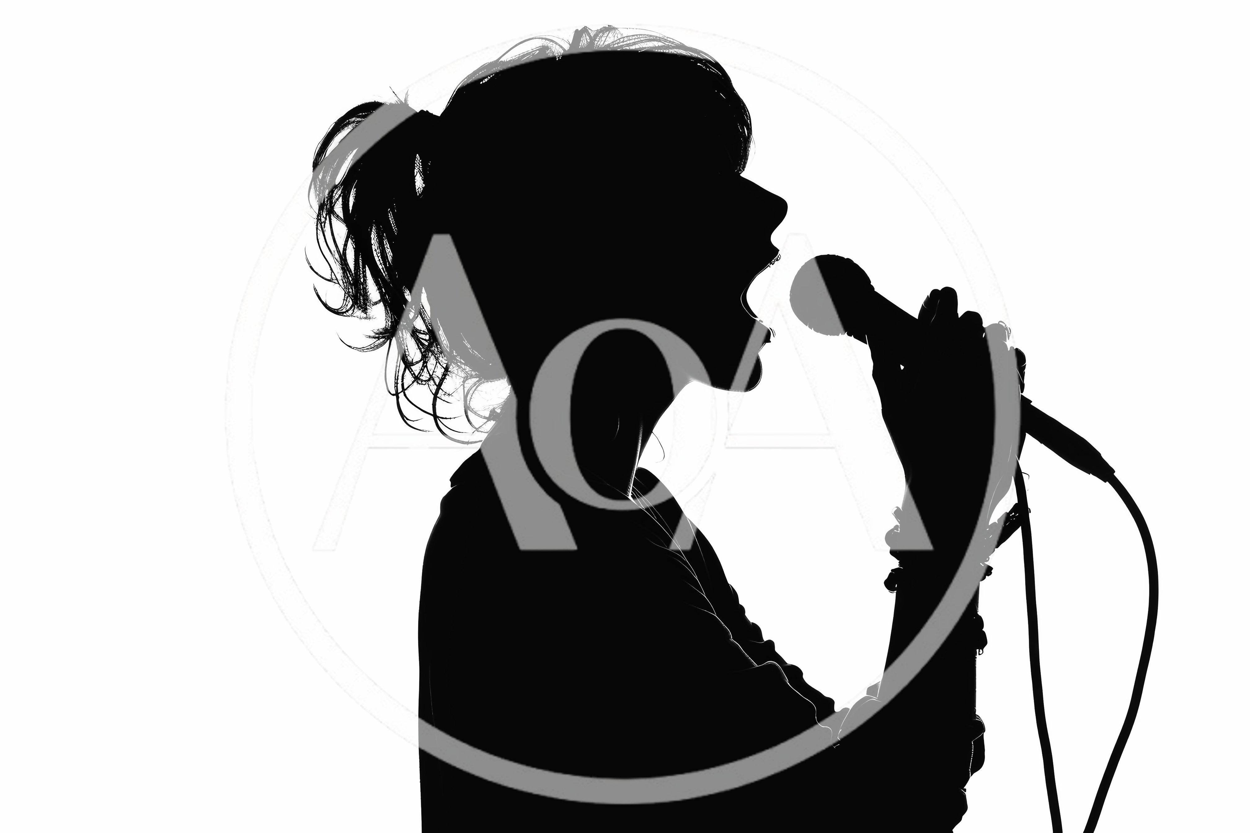 Silhouette Of A Female Singer Performing With A Microphone