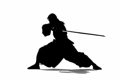 Silhouette Of A Samurai Practicing Kendo With A Katana
