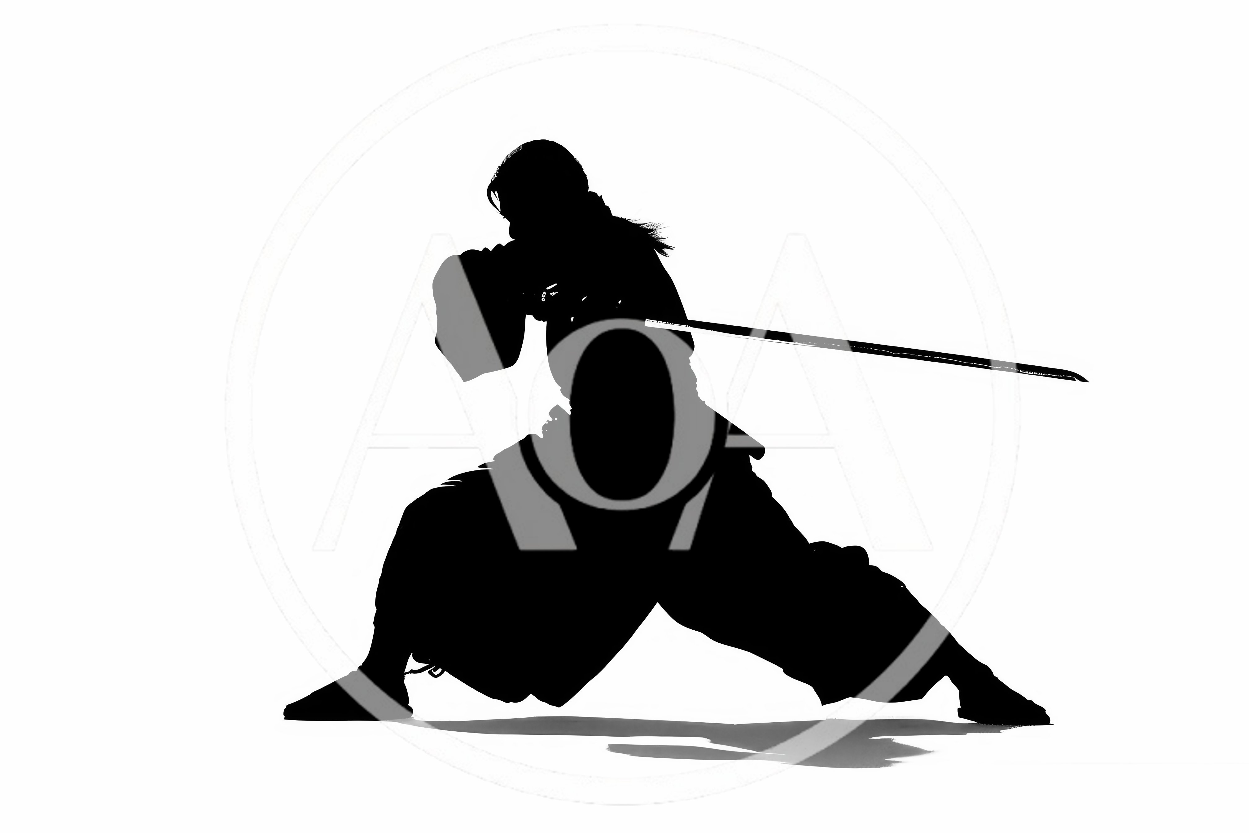 Silhouette Of A Samurai Practicing Kendo With A Katana