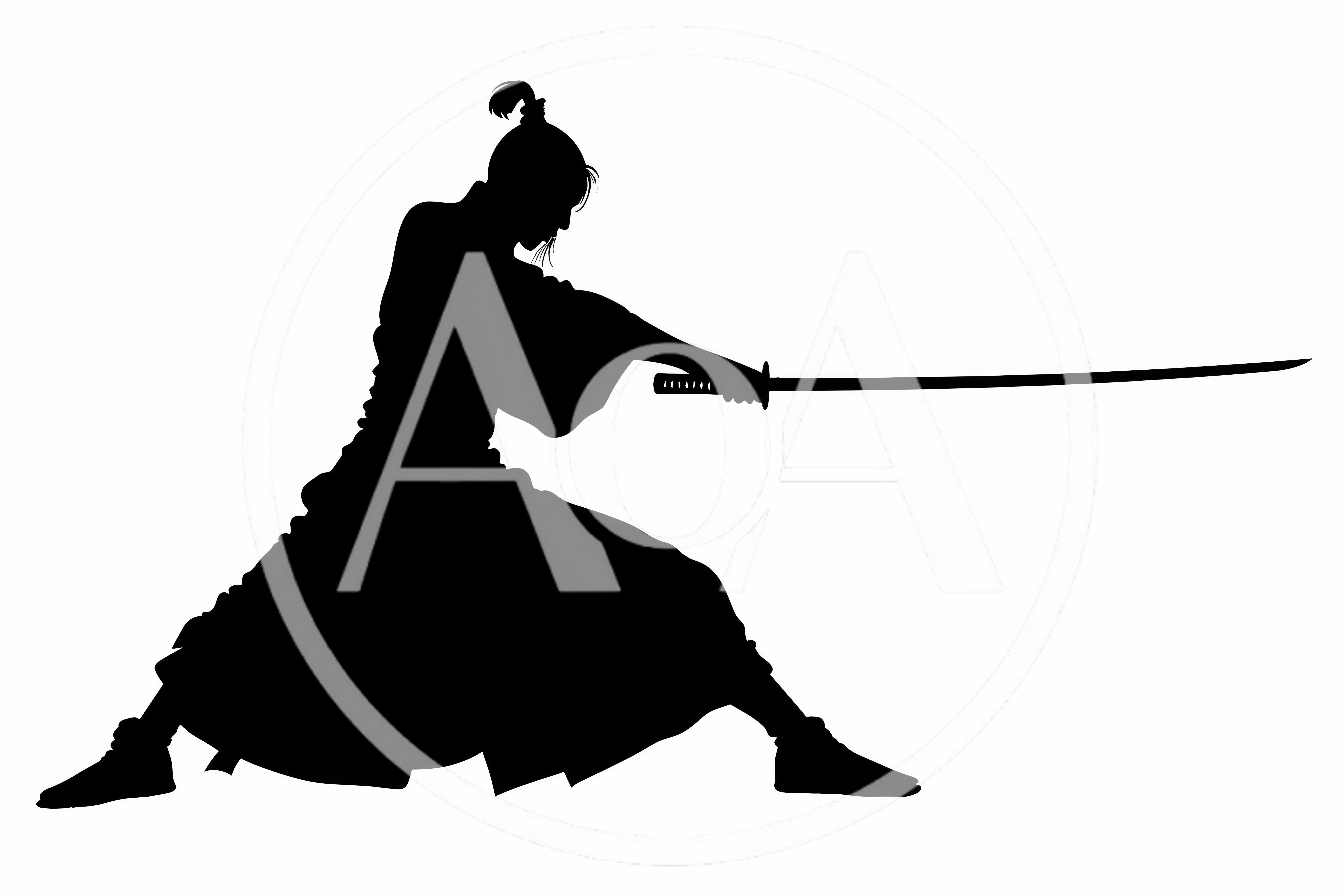 Silhouette Of A Samurai Warrior With Katana Sword