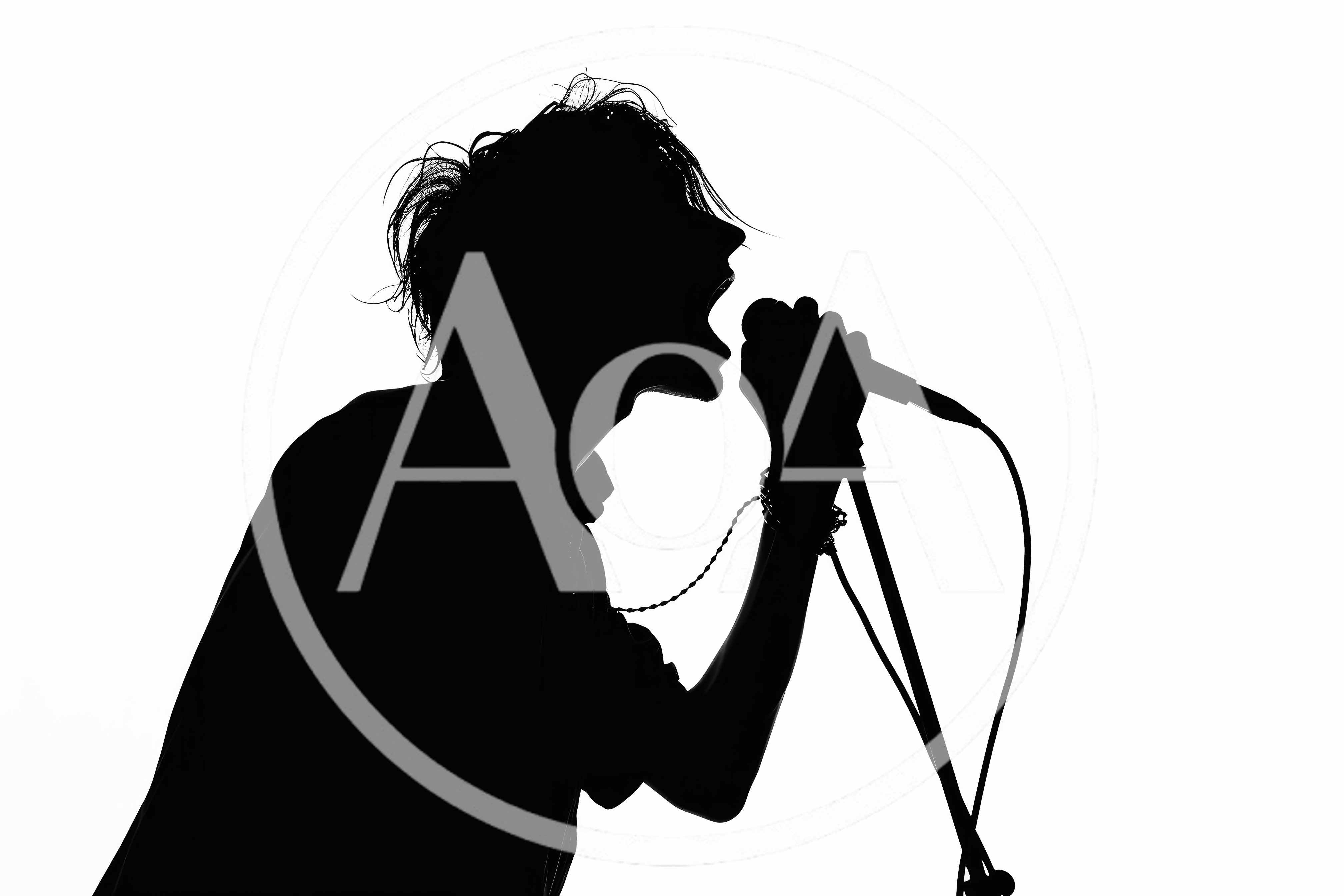 Silhouette Of A Rock Singer Performing Into A Microphone