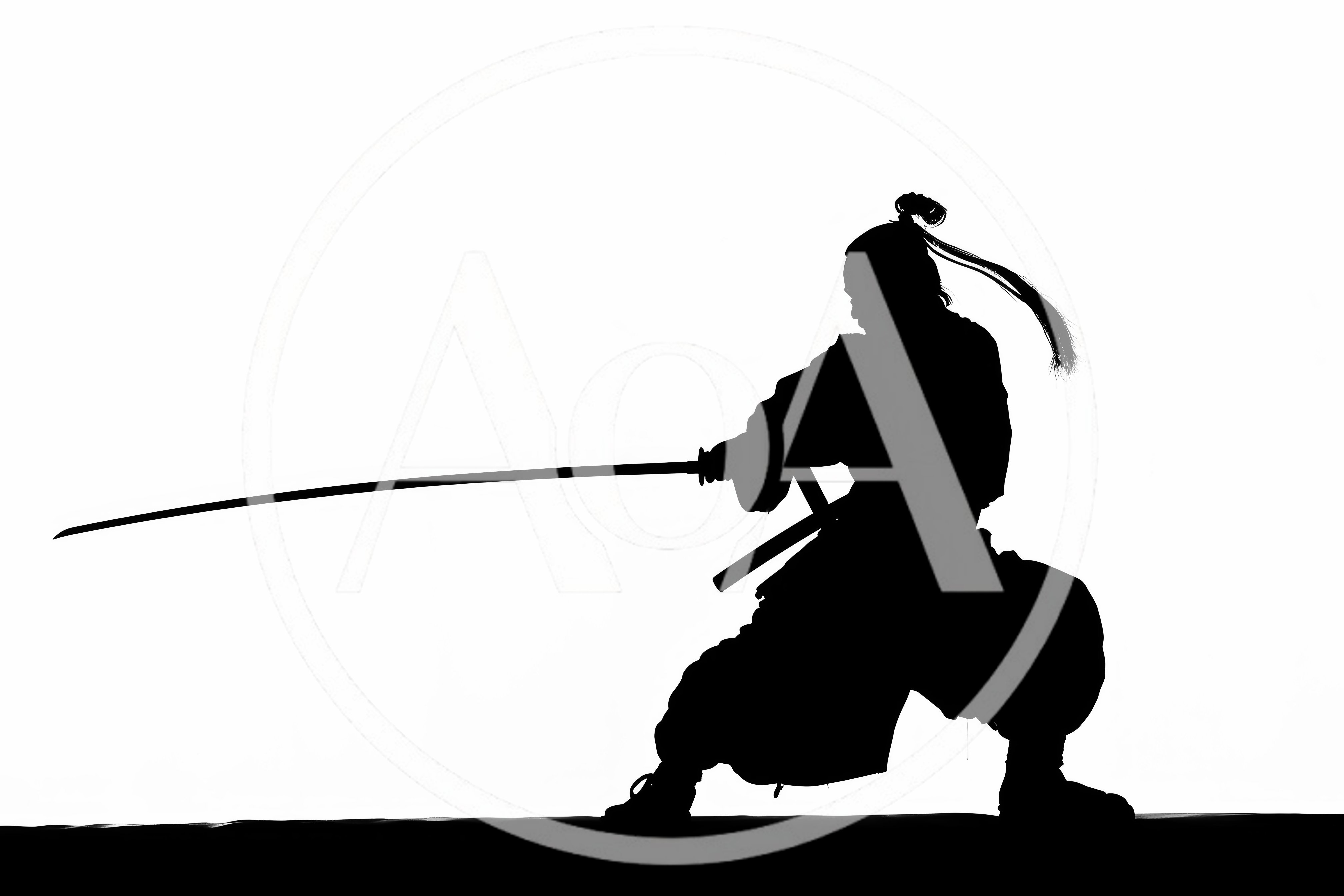 Silhouette Of A Samurai Warrior Drawing A Katana