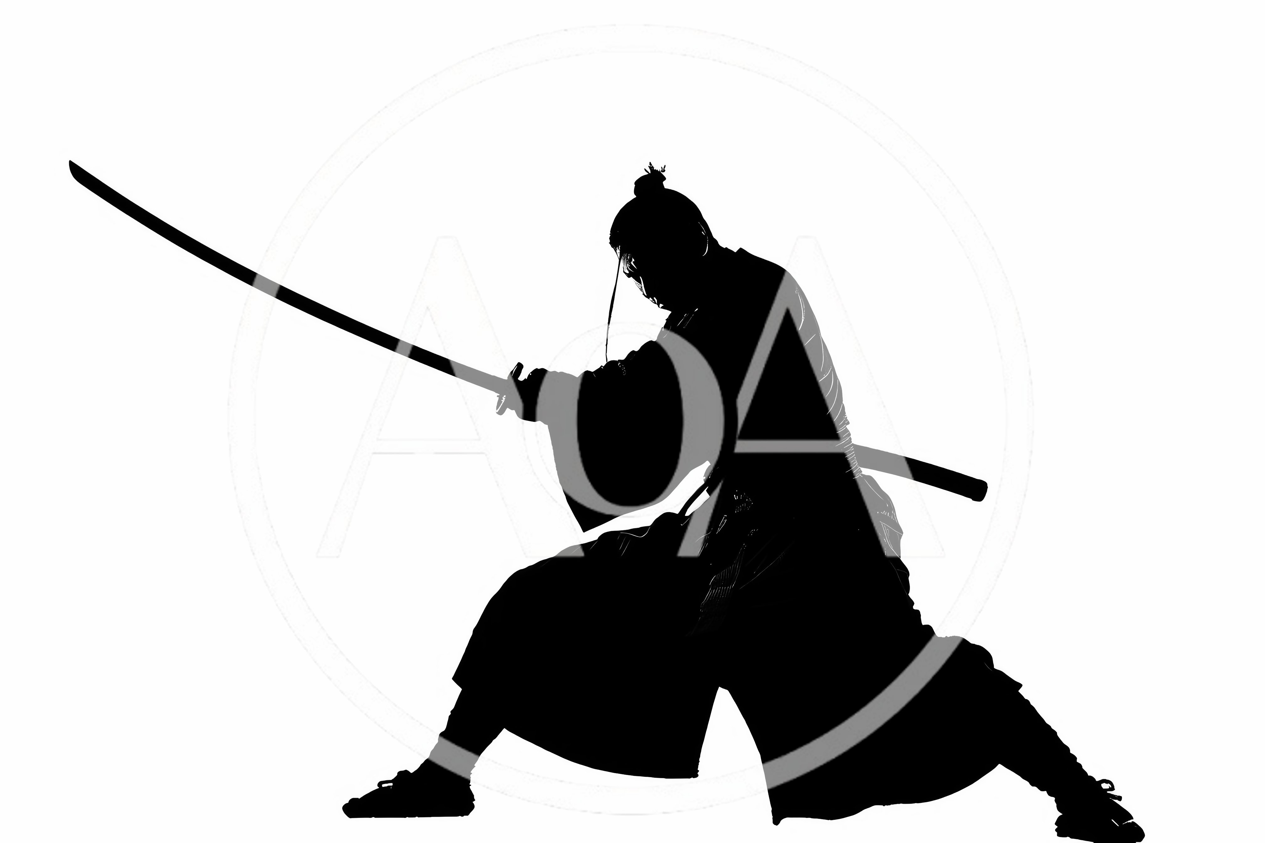 Silhouette Of A Samurai Warrior With Katana Sword