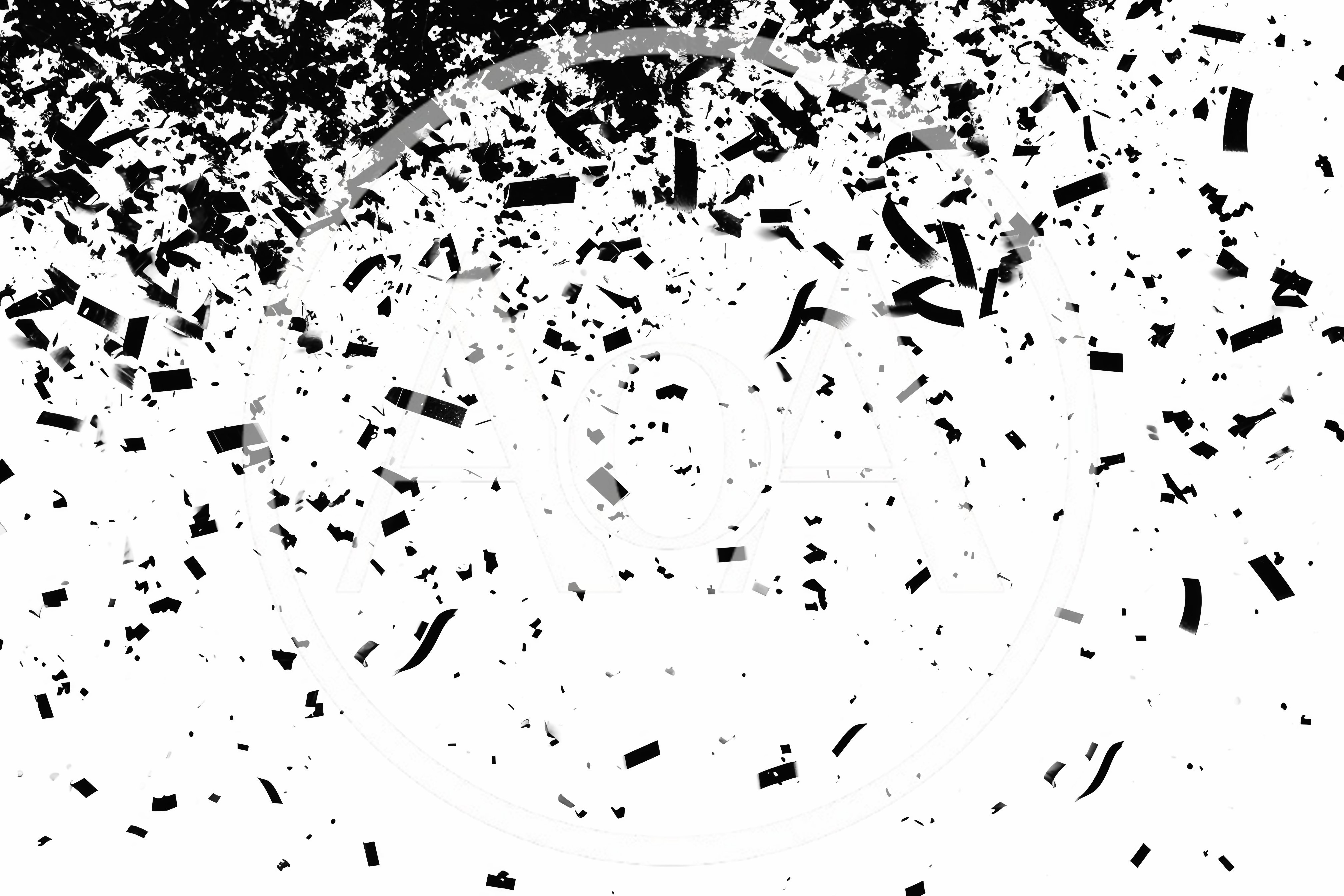 Black Confetti Falling Against A White Background