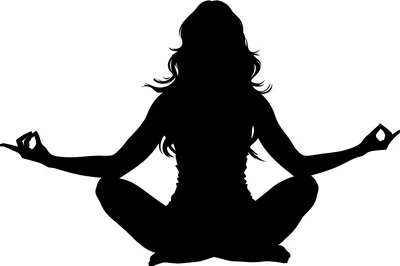 Black Silhouette Of A Woman Meditating In Lotus Position