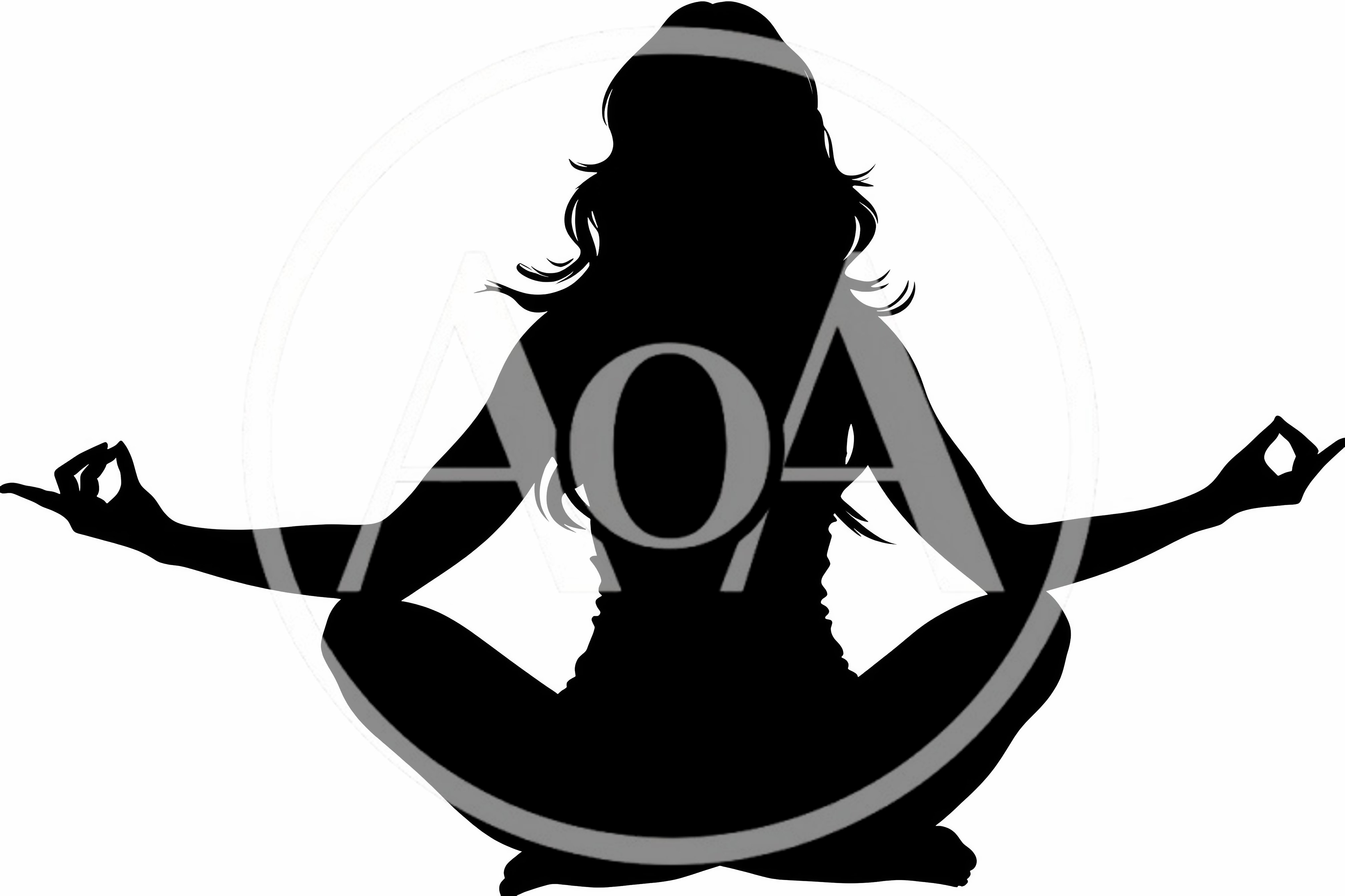 Black Silhouette Of A Woman Meditating In Lotus Position