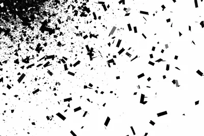 Black Confetti Pieces Falling Against White Background