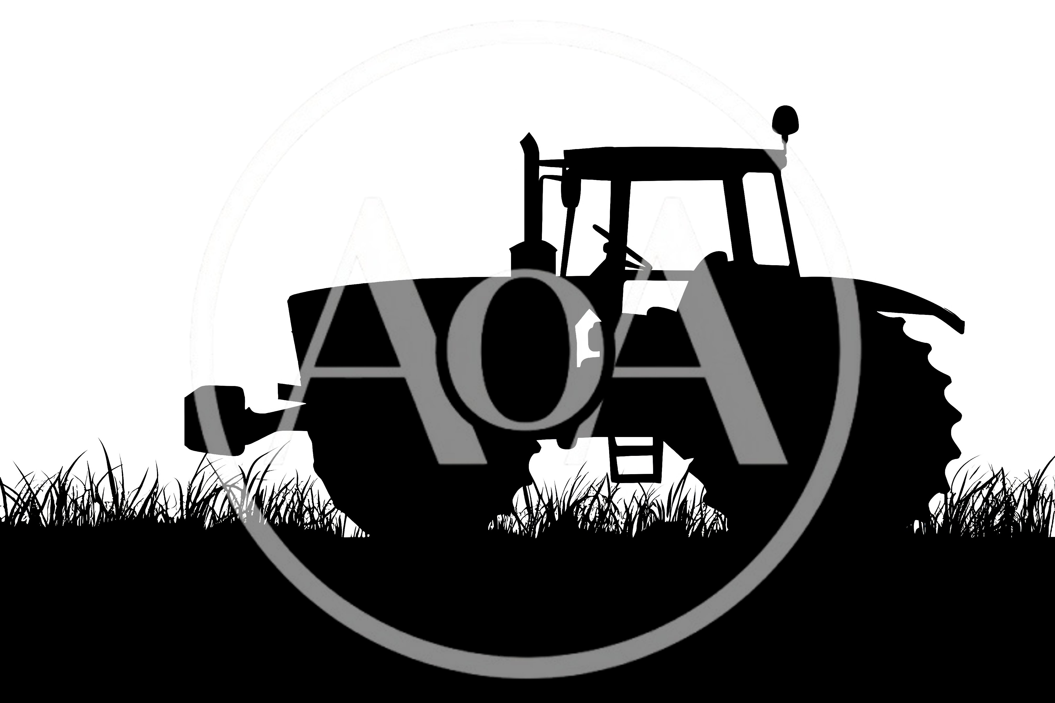 Black Silhouette Of A Farm Tractor In Tall Grass