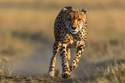 Cheetah Running Fast Across African Savanna
