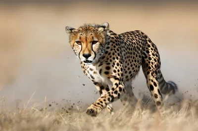 Cheetah Running Through Dry Grassland