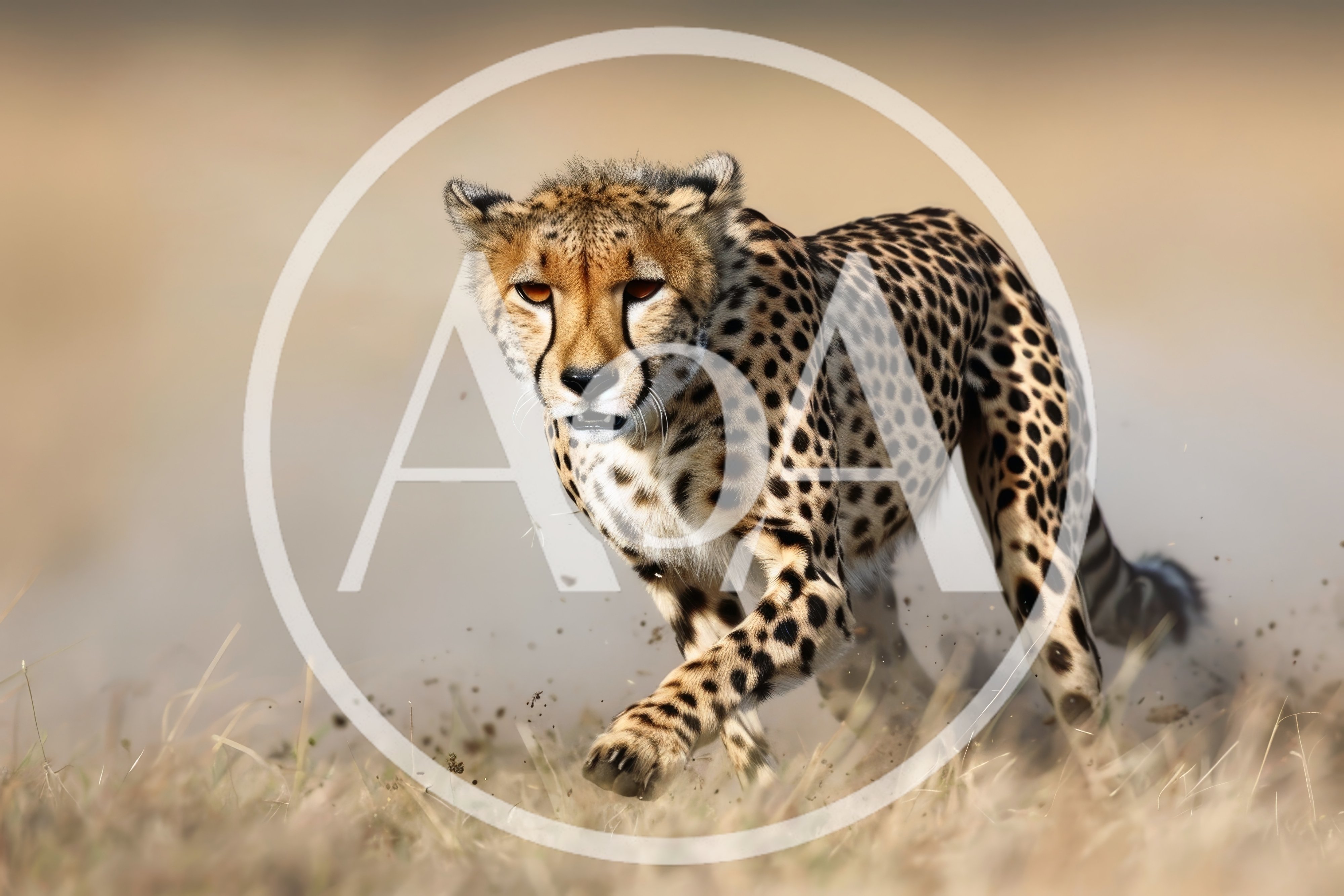 Cheetah Running Through Dry Grassland