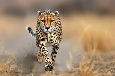 A Cheetah Running Fast Across The African Savanna