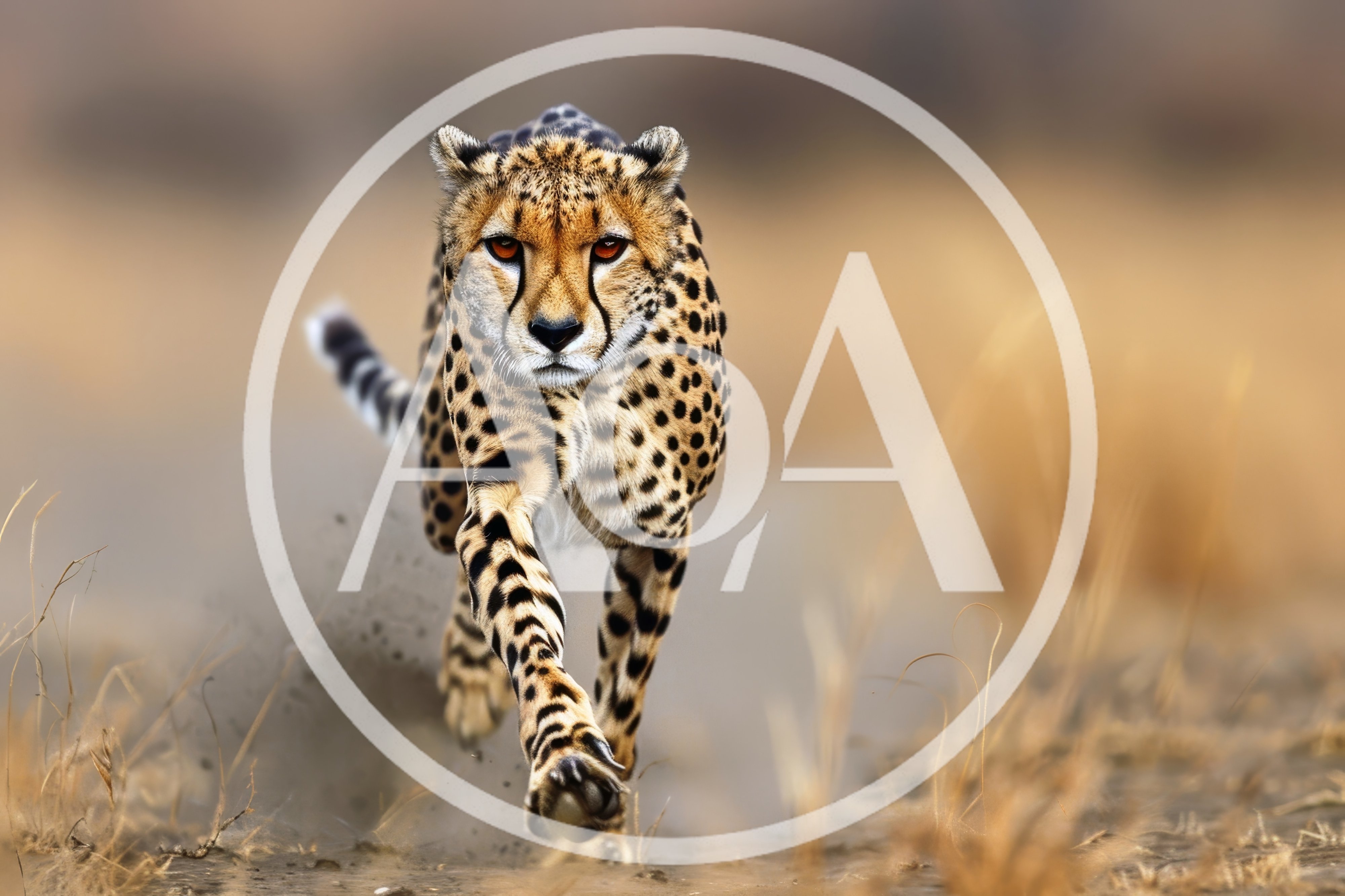 A Cheetah Running Fast Across The African Savanna