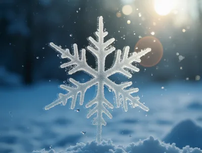 Single Intricate Snowflake Resting On Fresh Winter Snow