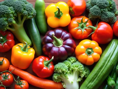 Assorted Fresh Vegetables Arranged On A Wooden Surface