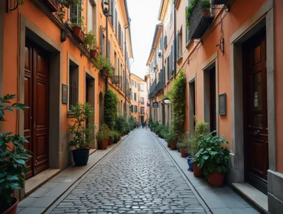 Narrow Cobblestone Street In A Historic Italian Town