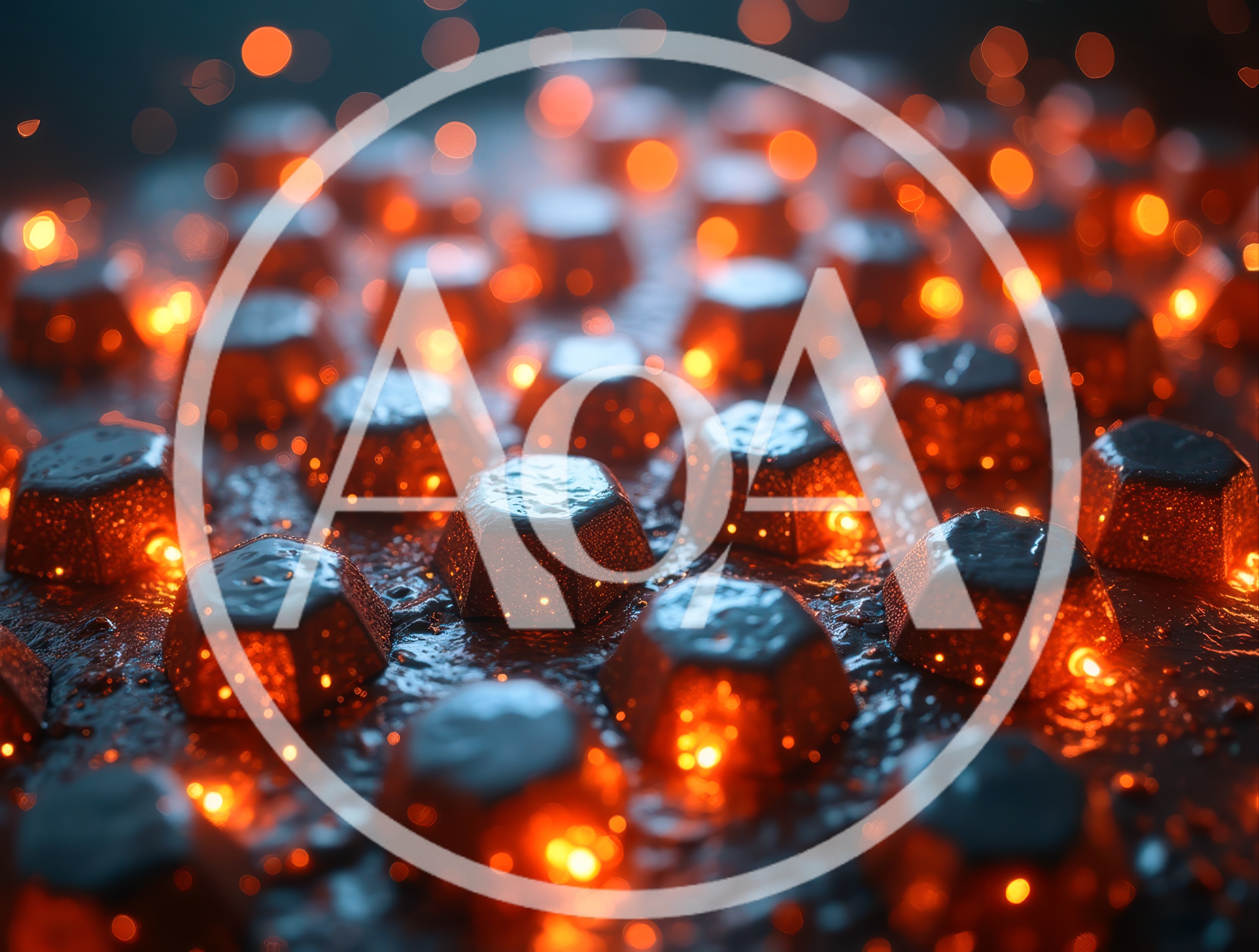 Glowing Metallic Hexagonal Objects On Dark Textured Surface