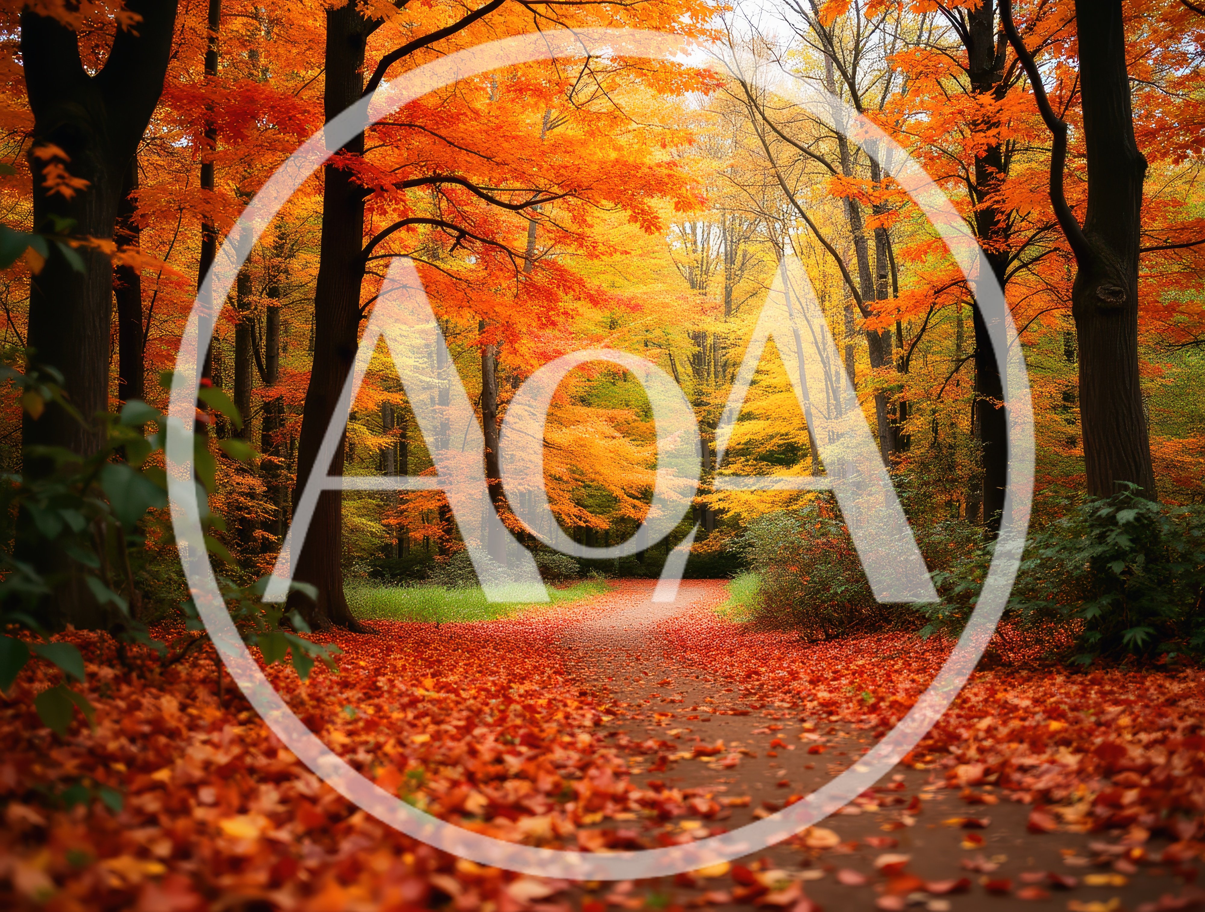 Autumn Forest Path Covered In Vibrant Red Leaves