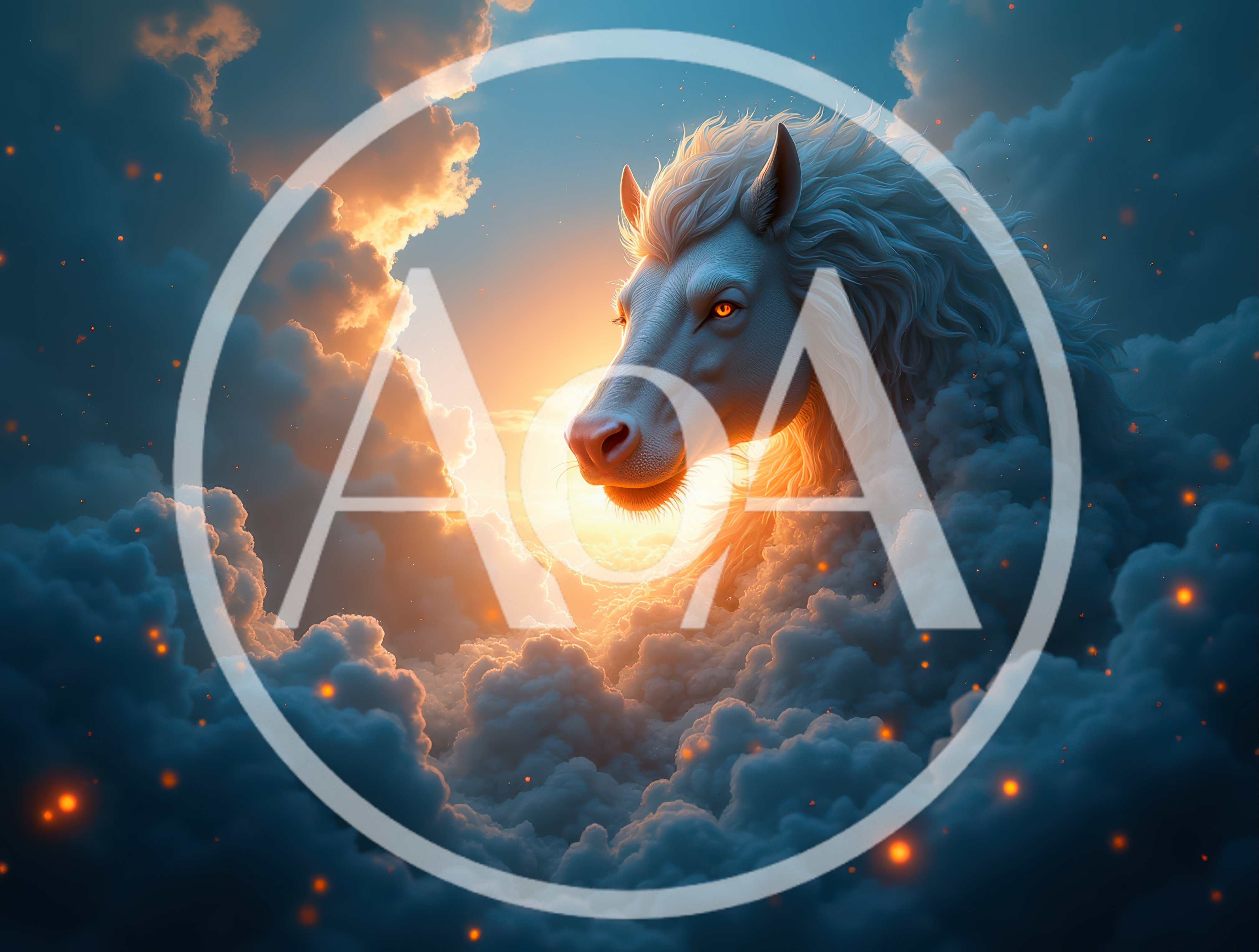 Majestic White Horse Head Emerging From Stormy Clouds