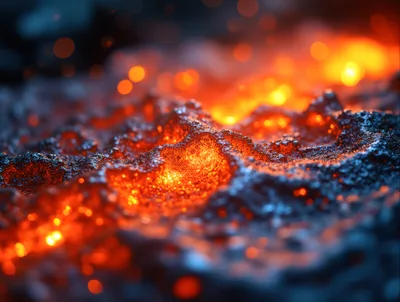 Molten Lava Flowing Over Dark Volcanic Rock