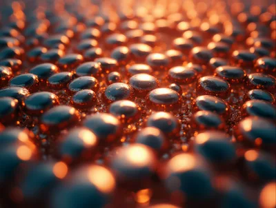 Abstract Macro View Of Glowing Metallic Spheres