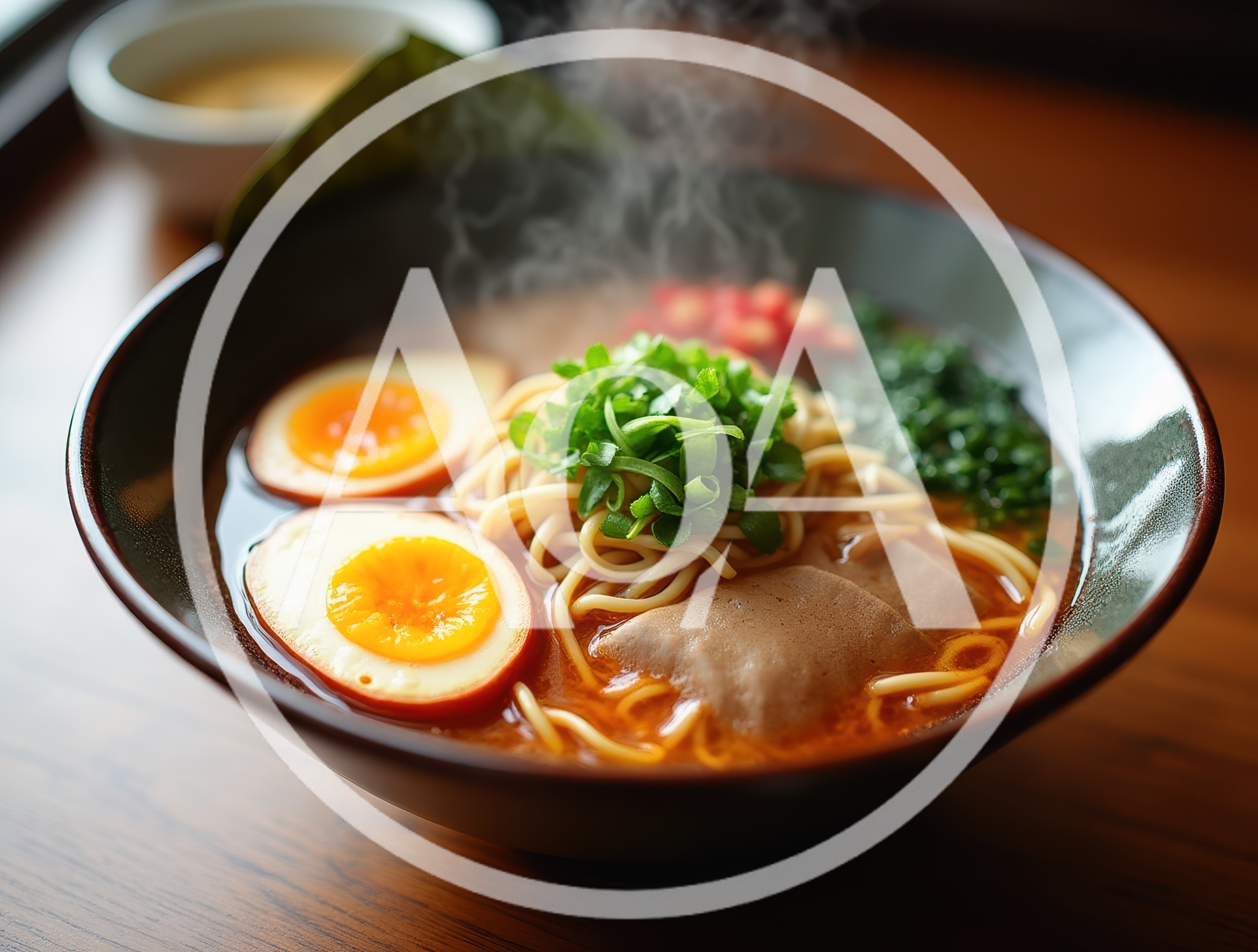 Steaming Bowl Of Japanese Ramen With Soft Boiled Eggs