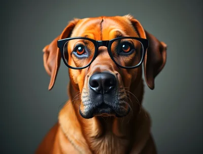 Portrait Of A Rhodesian Ridgeback Wearing Black Glasses