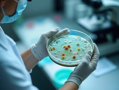 Scientist Examining Bacterial Culture In A Petri Dish