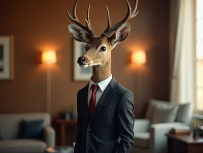 Anthropomorphic Deer Businessman in a Professional Office Setting
