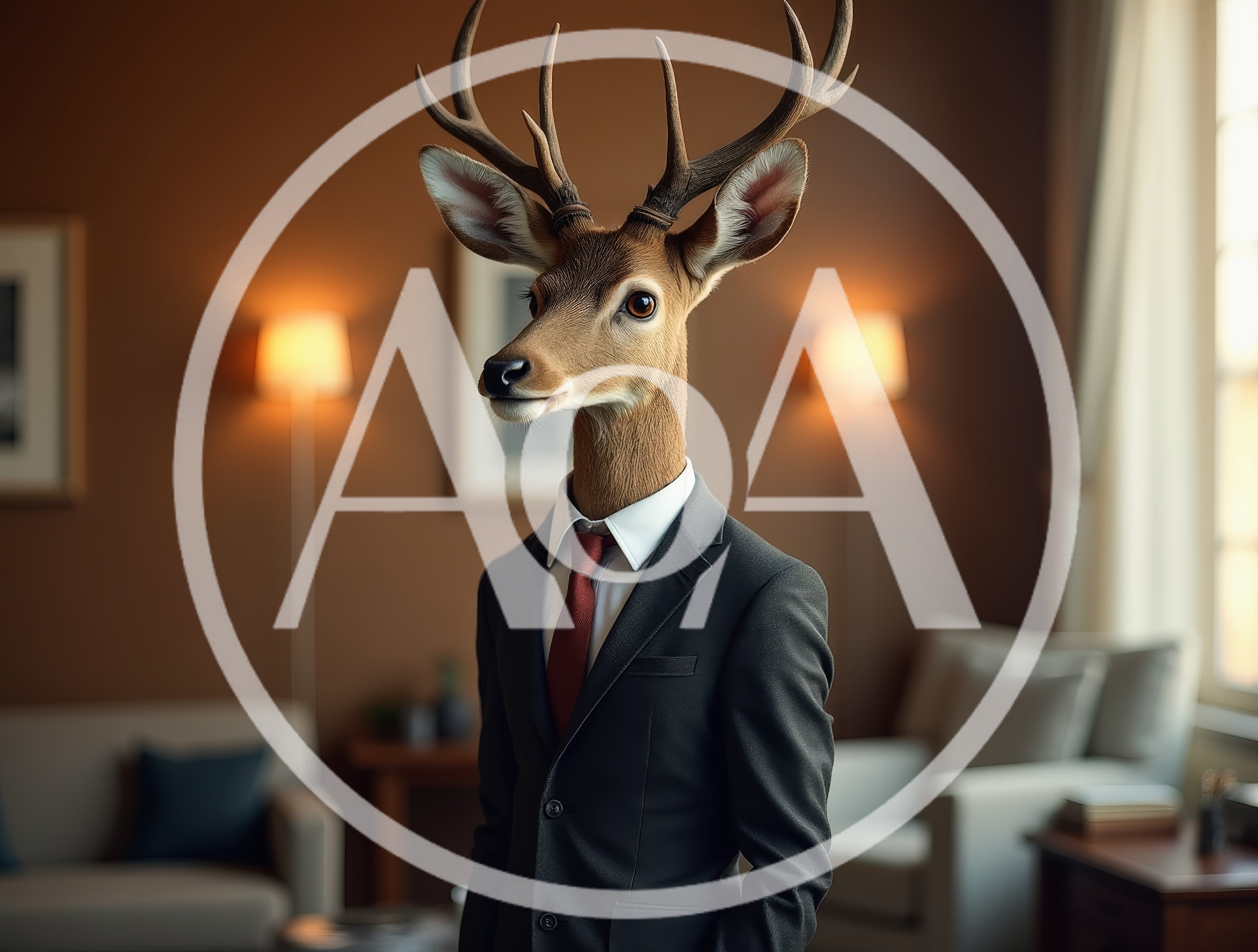 Anthropomorphic Deer Businessman in a Professional Office Setting