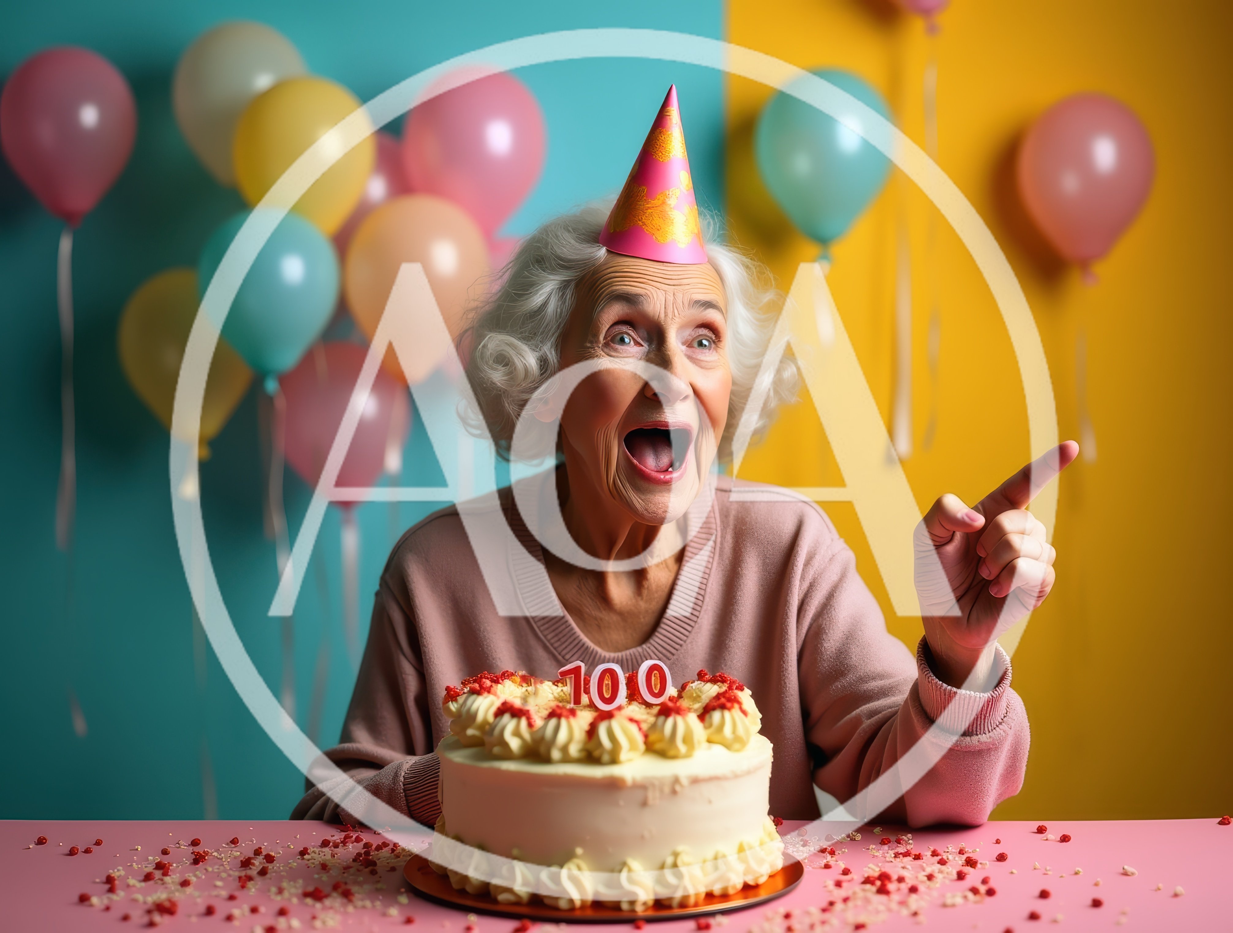 Excited Elderly Woman Celebrating Her 100th Birthday