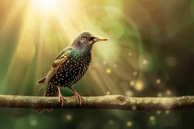 Common Starling Perched on a Branch in Sunlight