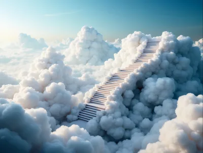 Stairway Leading Into Dreamy White Clouds