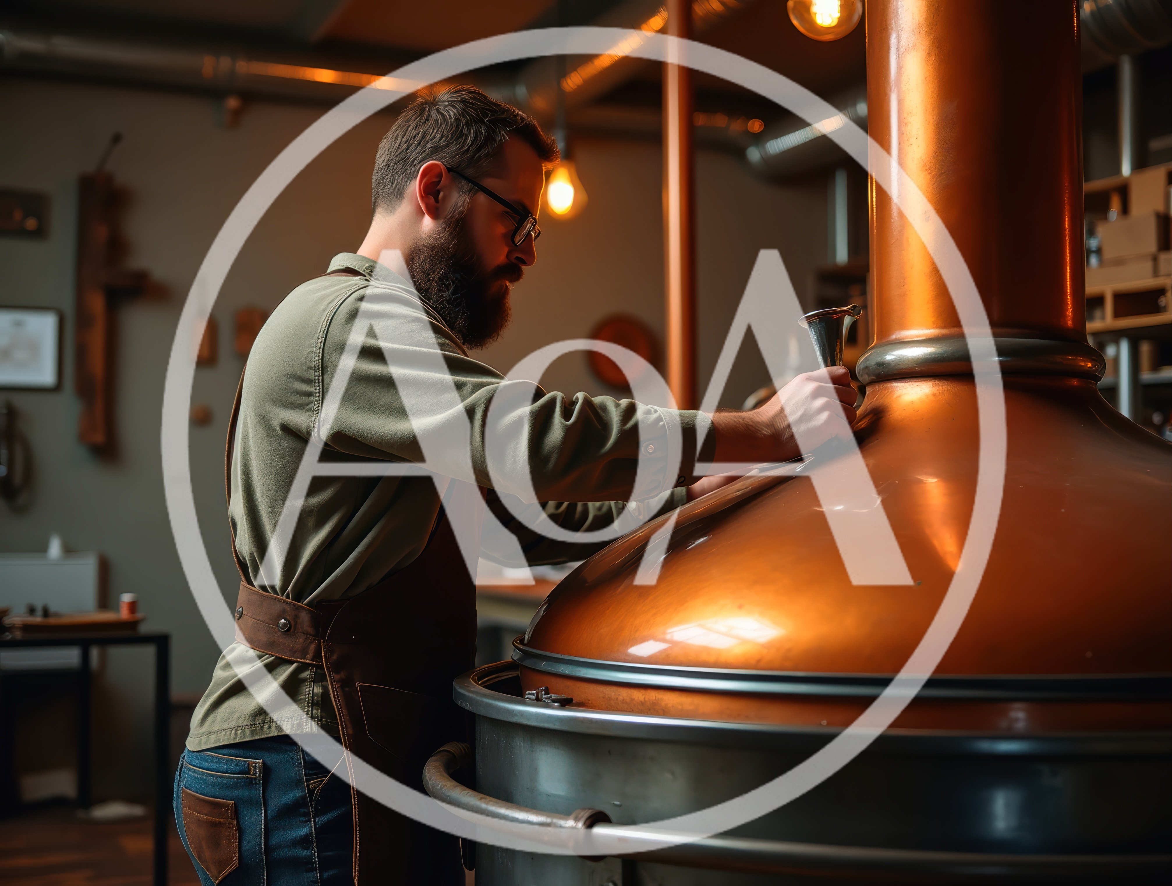 Artisan Distiller Operating Copper Still In Craft Distillery