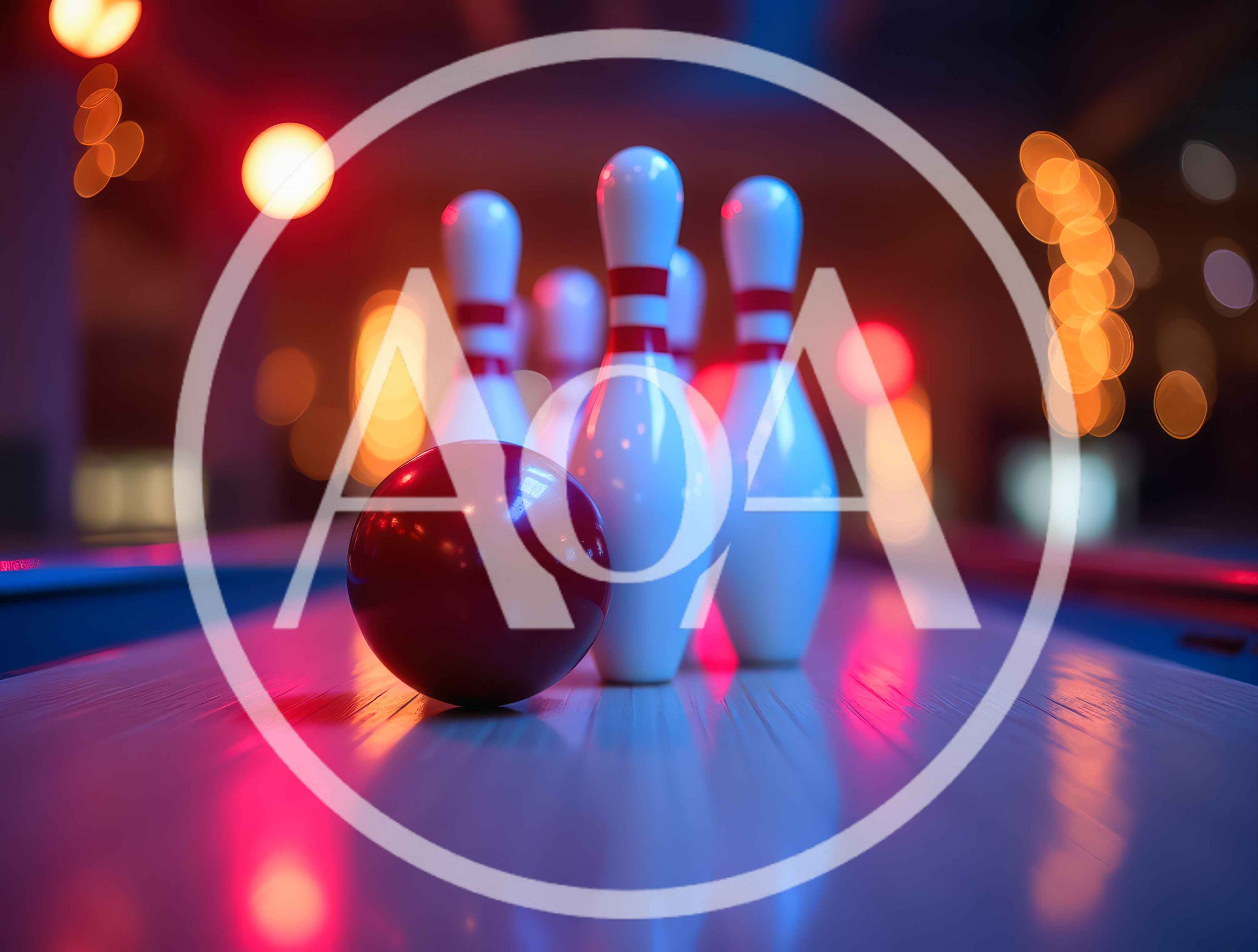 Red Bowling Ball Approaching Pins on Neon Lane
