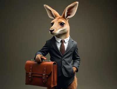 Anthropomorphic Kangaroo Businessman Holding A Leather Briefcase