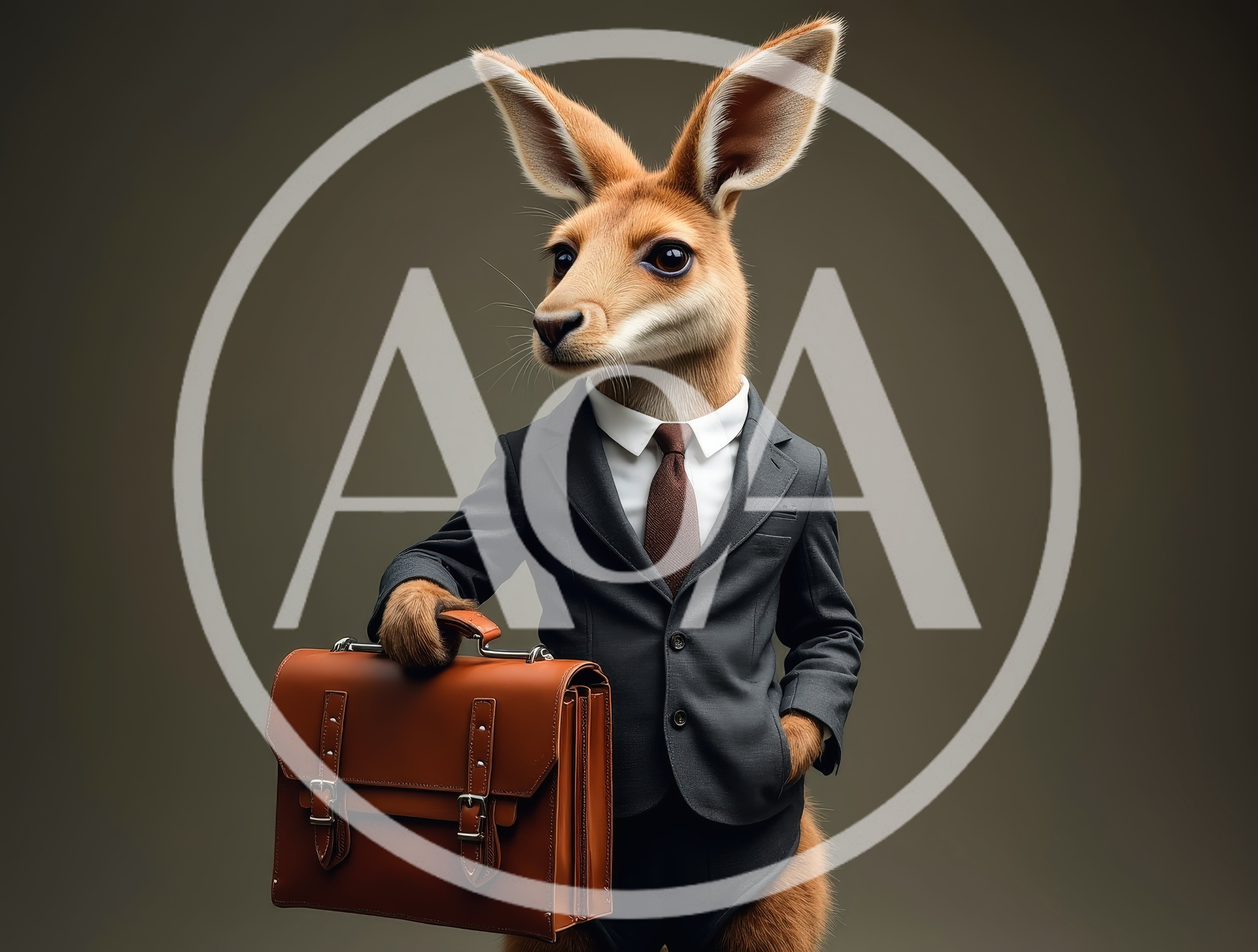 Anthropomorphic Kangaroo Businessman Holding A Leather Briefcase