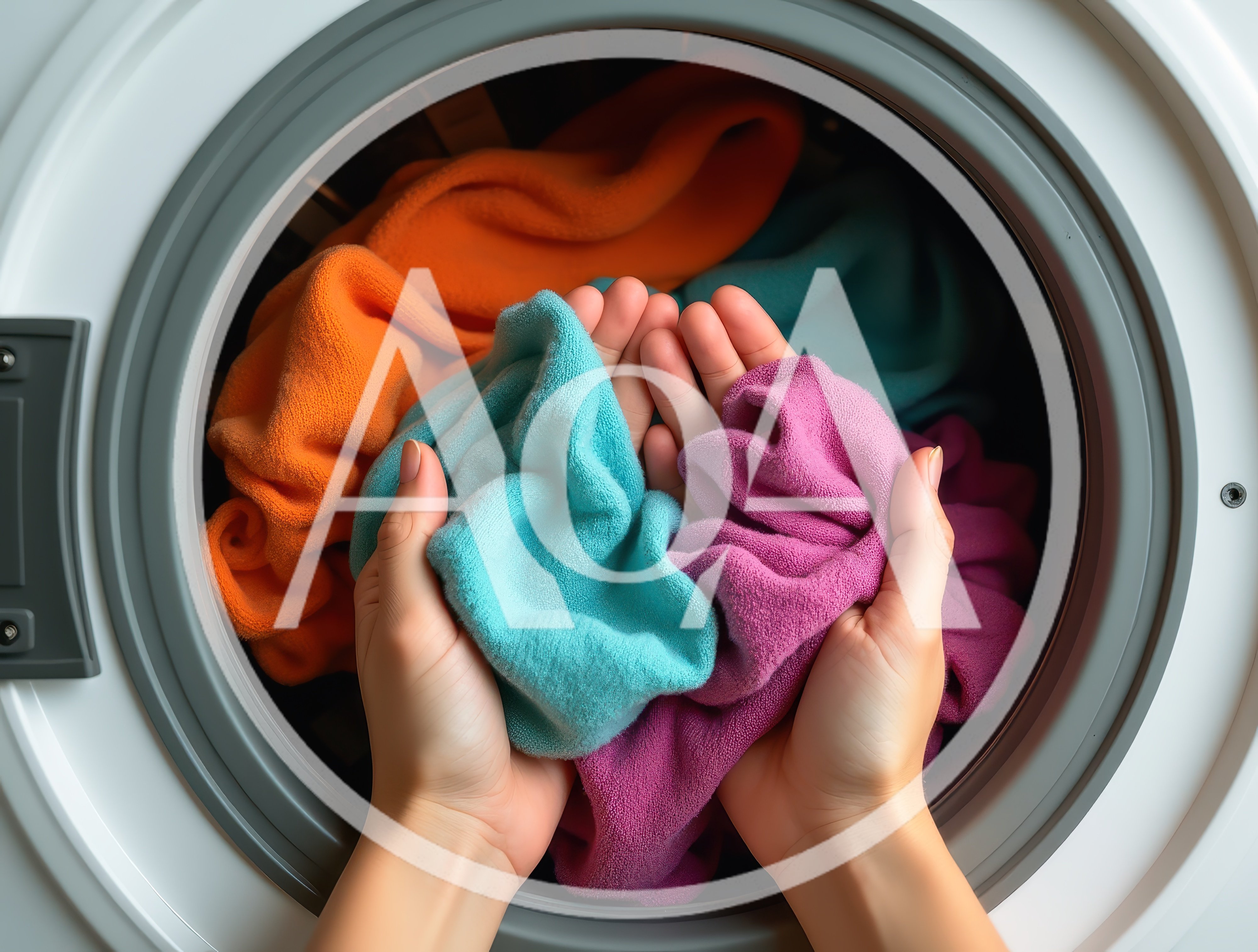 Person Holding Colorful Laundry Inside Washing Machine