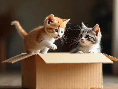 Two Cute Kittens Playing Inside A Cardboard Box