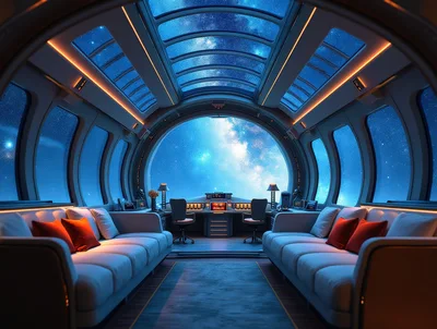 Futuristic Spaceship Observation Lounge With Milky Way View