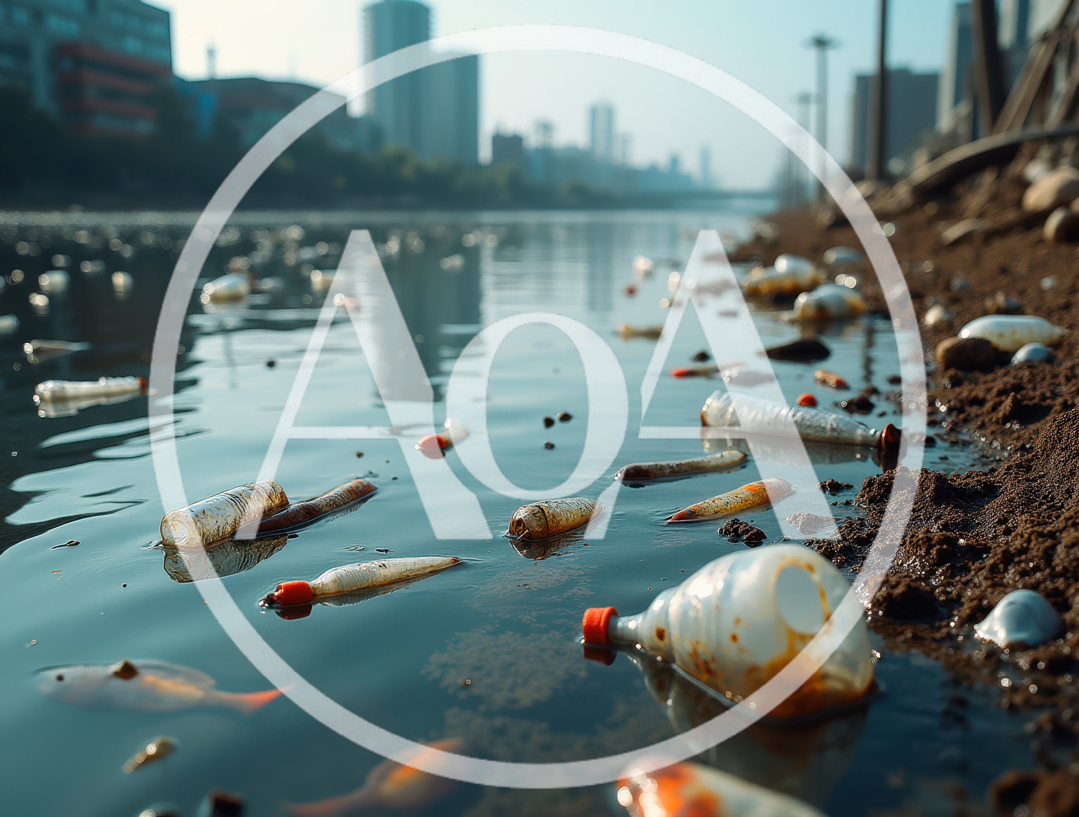 Plastic Bottles Polluting A City Riverbank