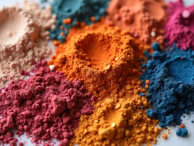 Vibrant Piles Of Colorful Pigment Powder