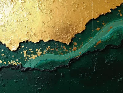 Abstract Gold Leaf And Deep Green Textured Painting