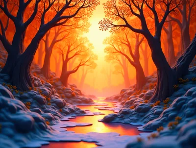 Enchanted Forest Stream At Golden Hour
