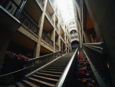Grand Staircase Inside A Historic Stone Building