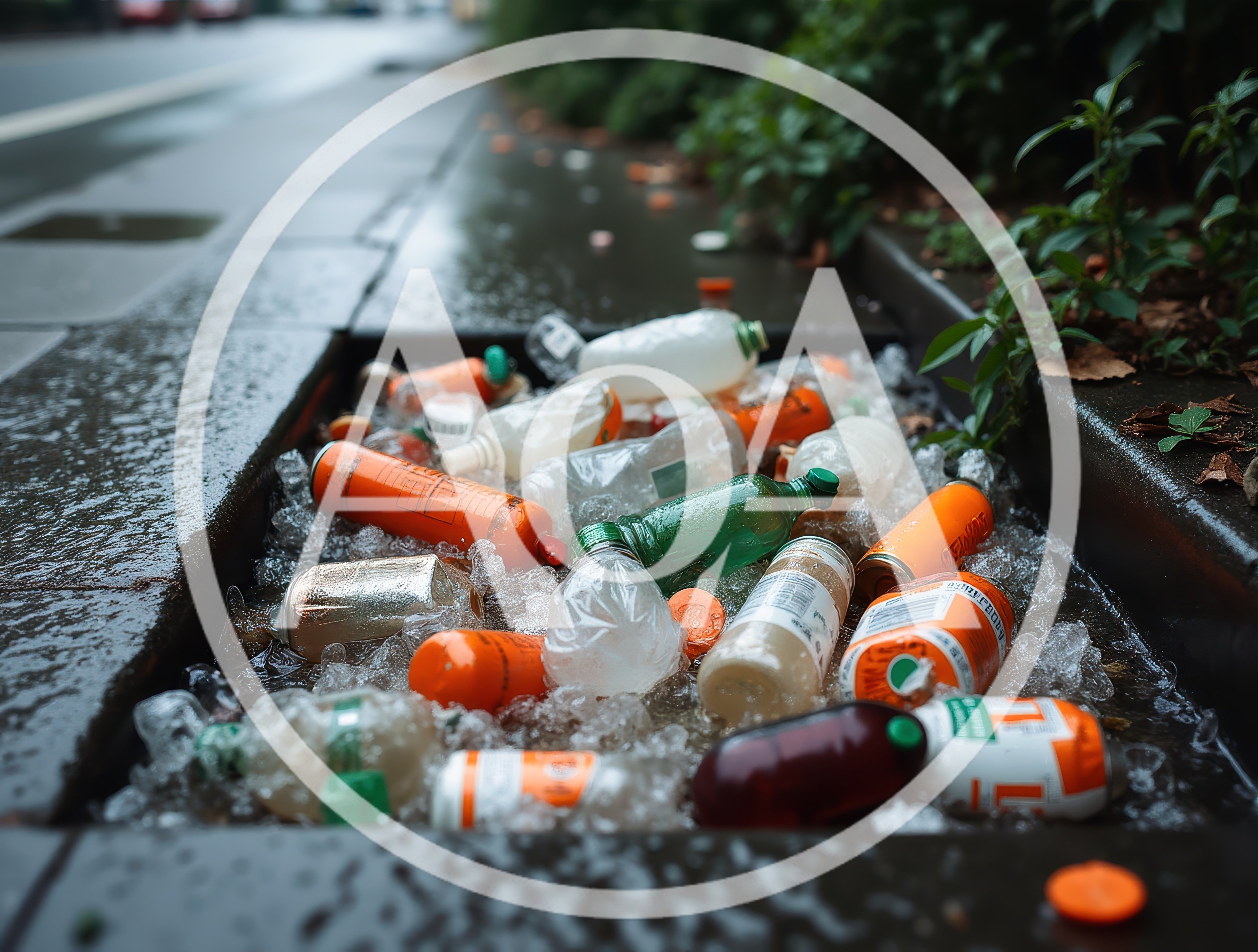Discarded Plastic Bottles And Cans In A Storm Drain
