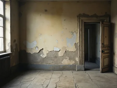 Dilapidated Room With Peeling Paint And Open Doorway