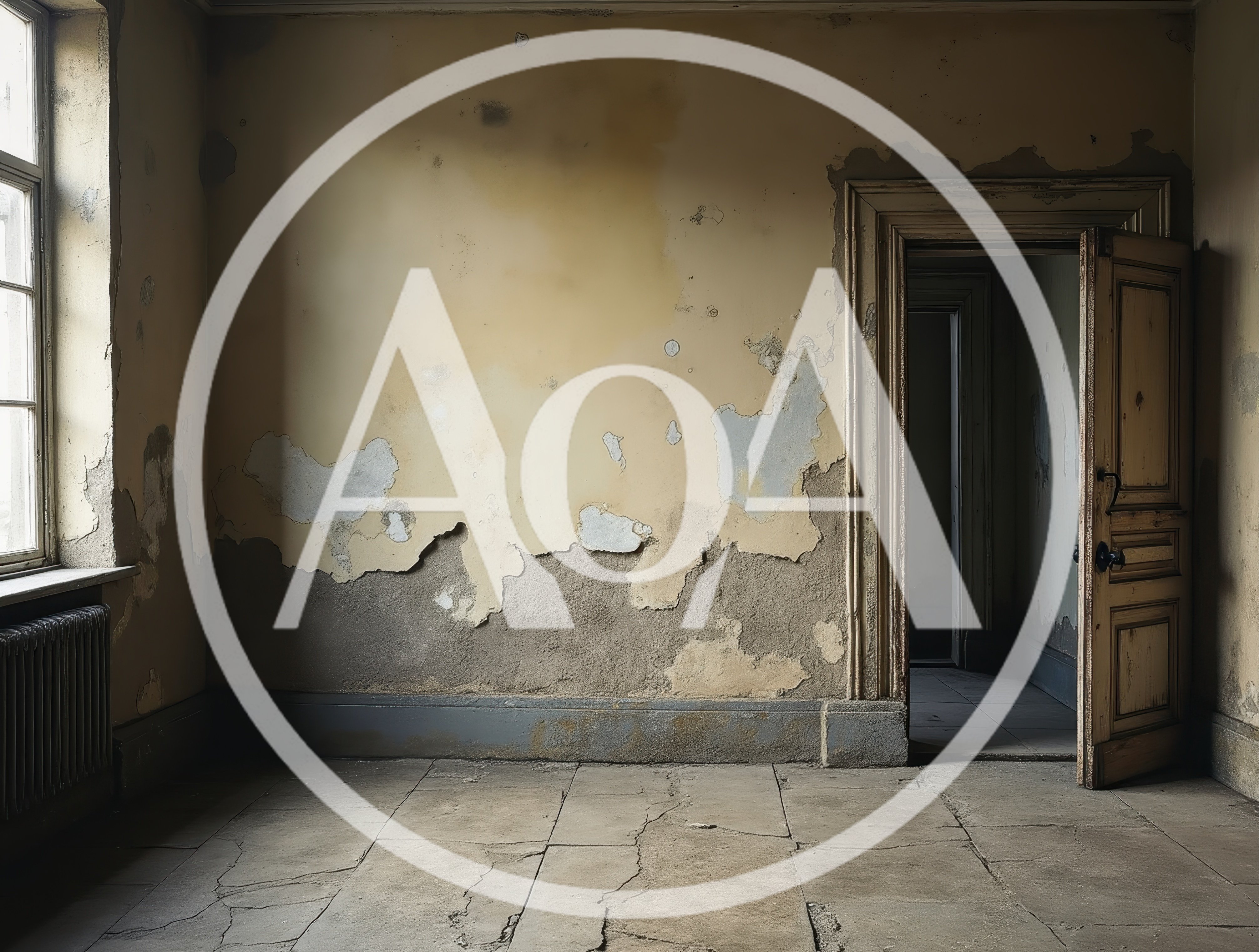 Dilapidated Room With Peeling Paint And Open Doorway
