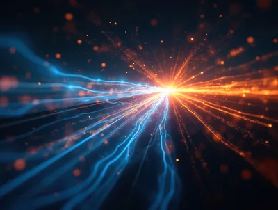 Abstract Digital Energy Flow With Blue And Orange Particles