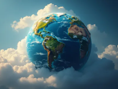 Earth Globe Floating Above Clouds